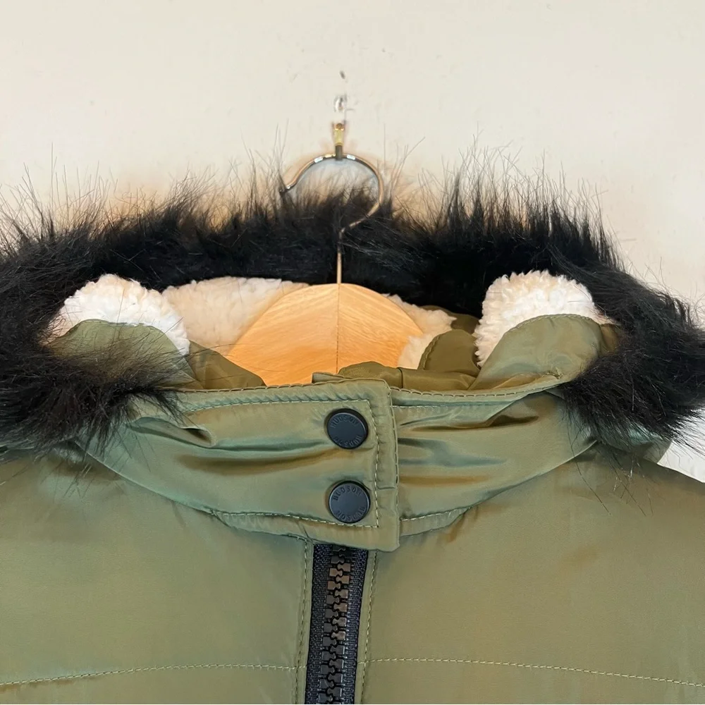 Hudson Kids Unisex Fur Hood Winter Moss Long Puffer Jacket Size Medium NWT